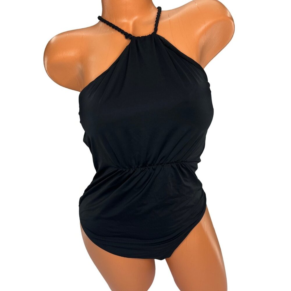 DRIPT One Piece Swimsuit Womens Black Tie Back Halter Neck Size GG / 12